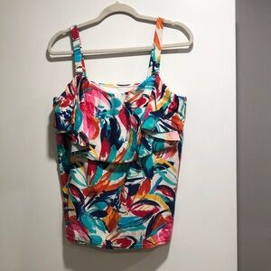 Catalina Pink and Blue Ruffled Fitted Swim Tank